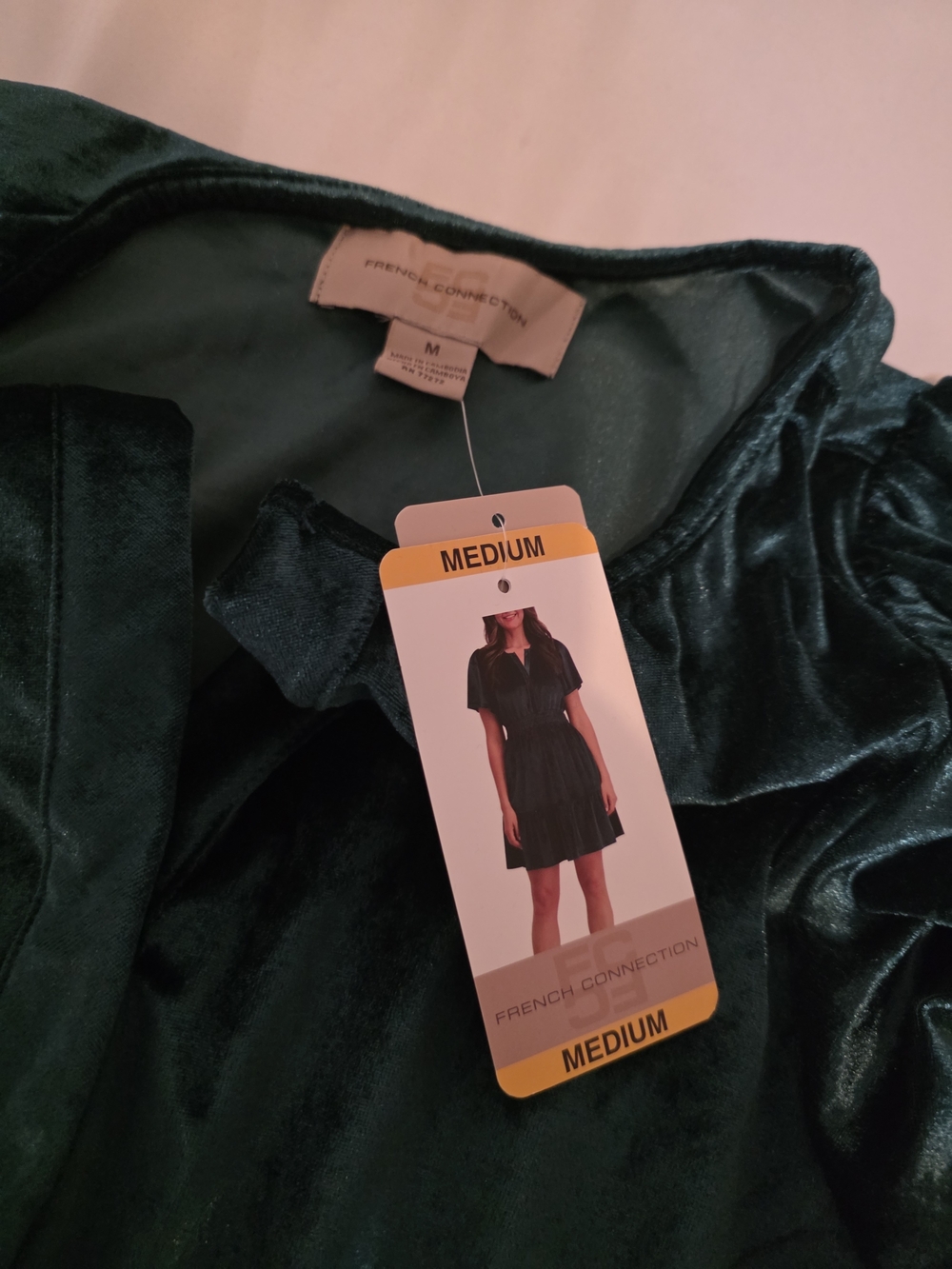 French Connection Velvet Dress in Deep Green - Medium